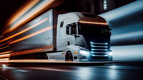LKW fährt mit Lichtern durch den Tunnel
